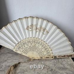 EVENTAIL XIXè Décor Peint Romantique Napoléon III avec Pompon HAND FAN