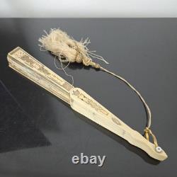 EVENTAIL XIXè Décor Peint Romantique Napoléon III avec Pompon HAND FAN