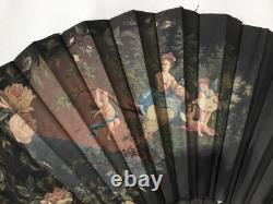 EVENTAIL XIXè Napoléon III Décor Peint Signé PL 1889 VENTAGLIO Hand FAN 19thC EVENTAIL XIXè Napoléon III Décor Peint Signé PL 1889 VENTAGLIO Hand FAN 19thC