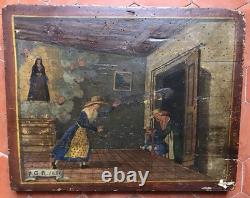EX VOTO ITALIE TABLEAU ANCIEN HUILE XIX 19eme IMAGERIE ART POPULAIRE NAÏF