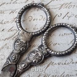 Ecrin Couture Ancien XIXè Argent Ciseaux Dé A Coudre Complet Marqueterie
