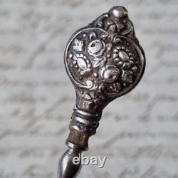 Ecrin Couture Ancien XIXè Argent Ciseaux Dé A Coudre Complet Marqueterie