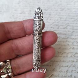 Ecrin Couture Ancien XIXè Argent Ciseaux Dé A Coudre Complet Marqueterie