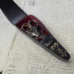 Ecrin Pour Ciseaux de Couture 4 Paires Oiseau en Cuir XIXè Napoléon III