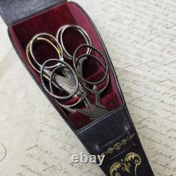 Ecrin Pour Ciseaux de Couture 4 Paires Oiseau en Cuir XIXè Napoléon III