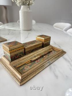 Ecritoire Plumier Buvard Papier Mâché Cachemire Inde XIXe Napoléon III Antique