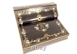 Ecritoire bois noirci marqueterie laiton doré Tahan Paris Napoléon III XIXè