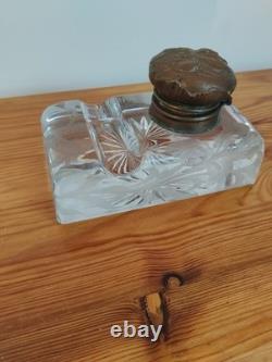 Encrier Cristal Bronze Napoleon III Empire Art Nouveau XIX Baccarat