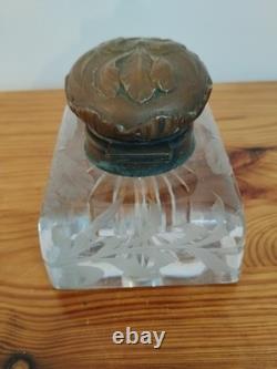 Encrier Cristal Bronze Napoleon III Empire Art Nouveau XIX Baccarat