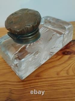 Encrier Cristal Bronze Napoleon III Empire Art Nouveau XIX Baccarat