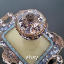Encrier Emaux Cloisonnés Bleus Onyx XIXè Napoléon III Enamel French Victorian