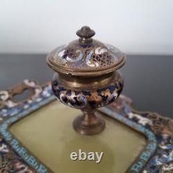 Encrier Emaux Cloisonnés Bleus Onyx XIXè Napoléon III Enamel French Victorian