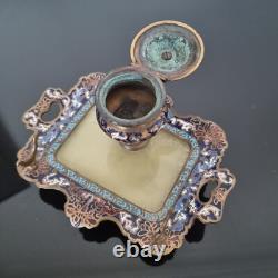Encrier Emaux Cloisonnés Bleus Onyx XIXè Napoléon III Enamel French Victorian