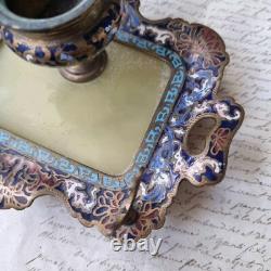 Encrier Emaux Cloisonnés Bleus Onyx XIXè Napoléon III Enamel French Victorian