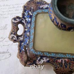 Encrier Emaux Cloisonnés Bleus Onyx XIXè Napoléon III Enamel French Victorian