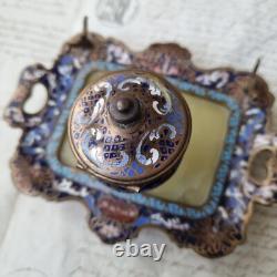 Encrier Emaux Cloisonnés Bleus Onyx XIXè Napoléon III Enamel French Victorian