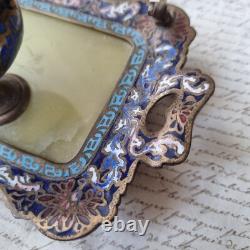 Encrier Emaux Cloisonnés Bleus Onyx XIXè Napoléon III Enamel French Victorian
