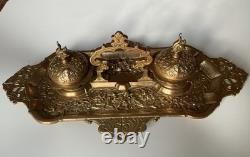 Encrier Napoléon III en bronze XIX eme siècle avec monogramme et date dessous