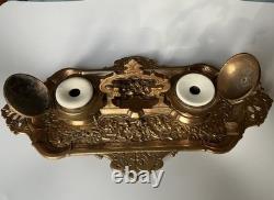 Encrier Napoléon III en bronze XIX eme siècle avec monogramme et date dessous