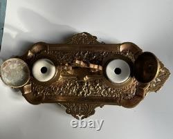 Encrier Napoléon III en bronze XIX eme siècle avec monogramme et date dessous