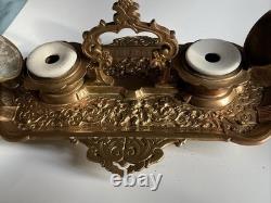 Encrier Napoléon III en bronze XIX eme siècle avec monogramme et date dessous