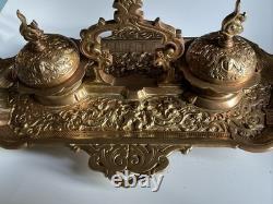 Encrier Napoléon III en bronze XIX eme siècle avec monogramme et date dessous