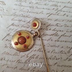 Epingle Corail Pomponne Ancienne Milieu XIXè Napoléon III Victorian Pin 19thC