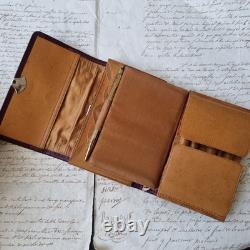Etui Couture Complet Couronne Vicomtale Cuir XIXè Carnet Crayon et Porte Monnaie