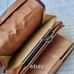 Etui Couture Complet Couronne Vicomtale Cuir XIXè Carnet Crayon et Porte Monnaie