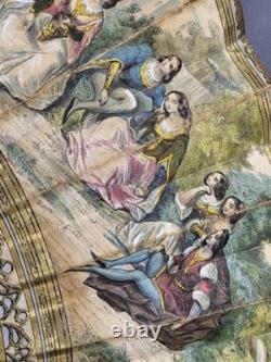 Eventail ancien Napoléon III XIXe Décor scènes galantes Monture Nacre