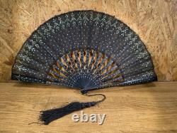 Éventail de Bal Napoléon III Tulle Noir & Sequins XIXe