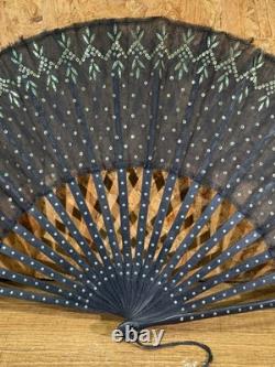Éventail de Bal Napoléon III Tulle Noir & Sequins XIXe