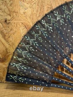 Éventail de Bal Napoléon III Tulle Noir & Sequins XIXe