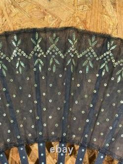 Éventail de Bal Napoléon III Tulle Noir & Sequins XIXe