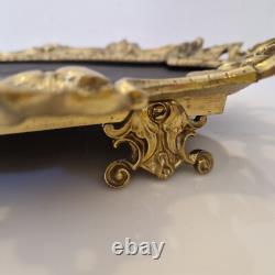 France Grand plateau/surtout/centre de table Bronze et bois L. 44,5 cm XIX