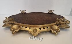 France Grand plateau/surtout/centre de table Bronze et bois L. 44,5 cm XIX