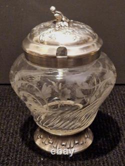 France Moutardier en cristal gravé et argent massif 1er titre H. 13 cm XIX