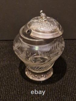 France Moutardier en cristal gravé et argent massif 1er titre H. 13 cm XIX