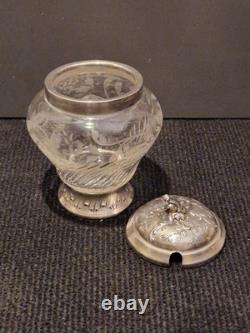 France Moutardier en cristal gravé et argent massif 1er titre H. 13 cm XIX