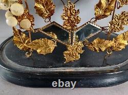 GLOBE de MARIEE cloche garniture Metal Dore miroir peint verre biseaute XIXe L