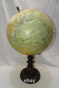 -GRAND GLOBE TERRESTRE J. FOREST NAPOLEON III XIXe Pied BOIS NOIRCI COLLECTION D