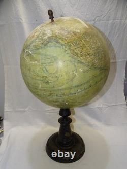 -GRAND GLOBE TERRESTRE J. FOREST NAPOLEON III XIXe Pied BOIS NOIRCI COLLECTION D