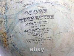 -GRAND GLOBE TERRESTRE J. FOREST NAPOLEON III XIXe Pied BOIS NOIRCI COLLECTION D