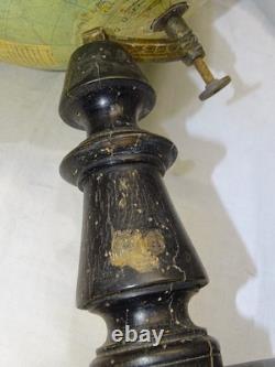 -GRAND GLOBE TERRESTRE J. FOREST NAPOLEON III XIXe Pied BOIS NOIRCI COLLECTION D