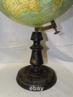 -GRAND GLOBE TERRESTRE J. FOREST NAPOLEON III XIXe Pied BOIS NOIRCI COLLECTION D