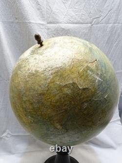 -GRAND GLOBE TERRESTRE J. FOREST NAPOLEON III XIXe Pied BOIS NOIRCI COLLECTION D