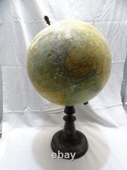 -GRAND GLOBE TERRESTRE J. FOREST NAPOLEON III XIXe Pied BOIS NOIRCI COLLECTION D