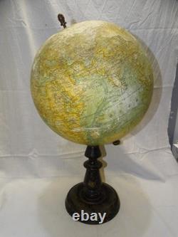 -GRAND GLOBE TERRESTRE J. FOREST NAPOLEON III XIXe Pied BOIS NOIRCI COLLECTION D