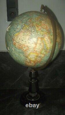 GRAND Globe terrestre J. Forest mappemonde accidenté Napoléon III objet XIX ème