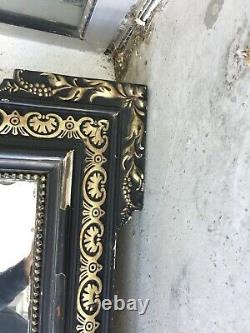 GRAND MIROIR XIXe 19e Style NAPOLEON III Stuc Dore peint noir Blason Mirror Art